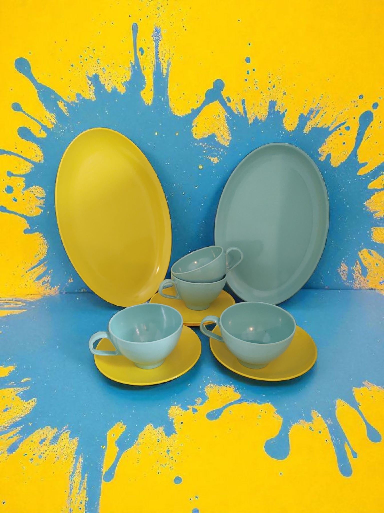 Vintage Yellow and Turquoise Melmac Mixed Dishes Set - Etsy