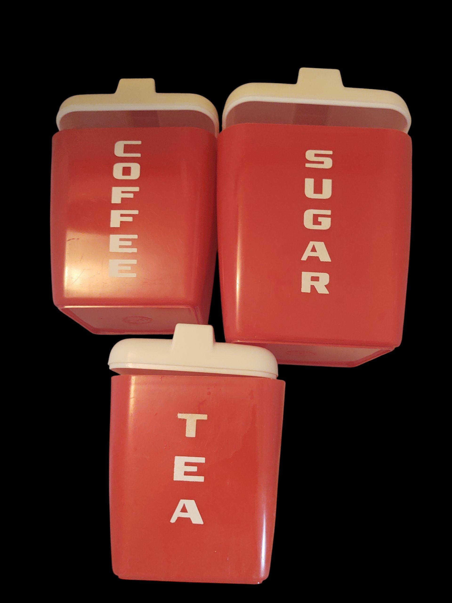 ヴィンテージ ラストロウェア 3ピース キャニスターセット（赤、白蓋