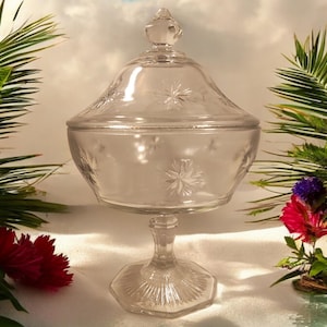 Antique Indiana Glass Bethlehem Star 10&#39;&#39; Compote with Lid