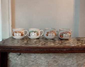 Vintage Recipe Soup Mugs, Various Soups