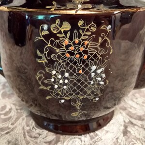 Vintage Japanese Redware Teapot Hand Painted and Hand Enameled