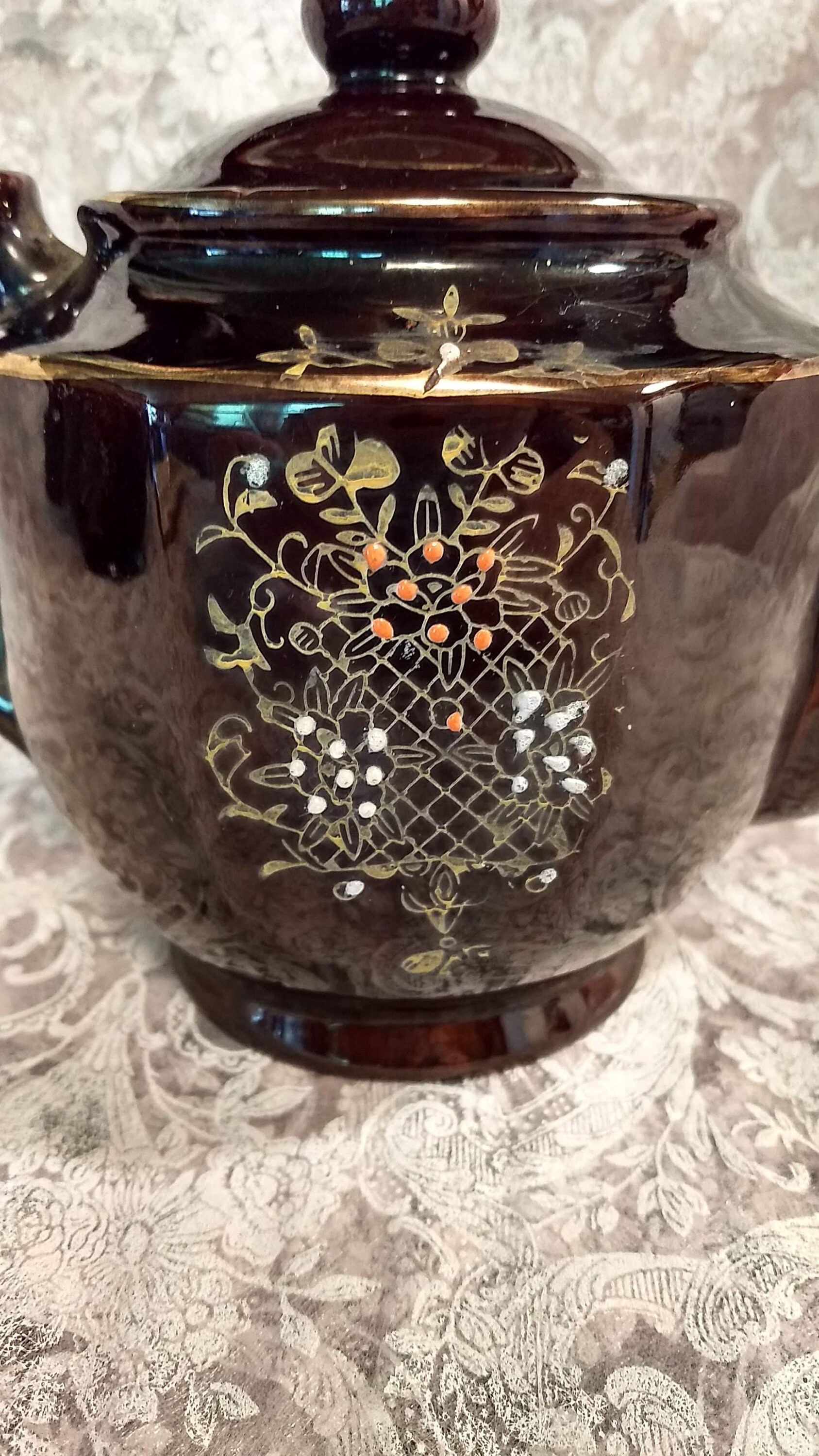 Vintage Japanese Redware Teapot Hand Painted and Hand Enameled Etsy