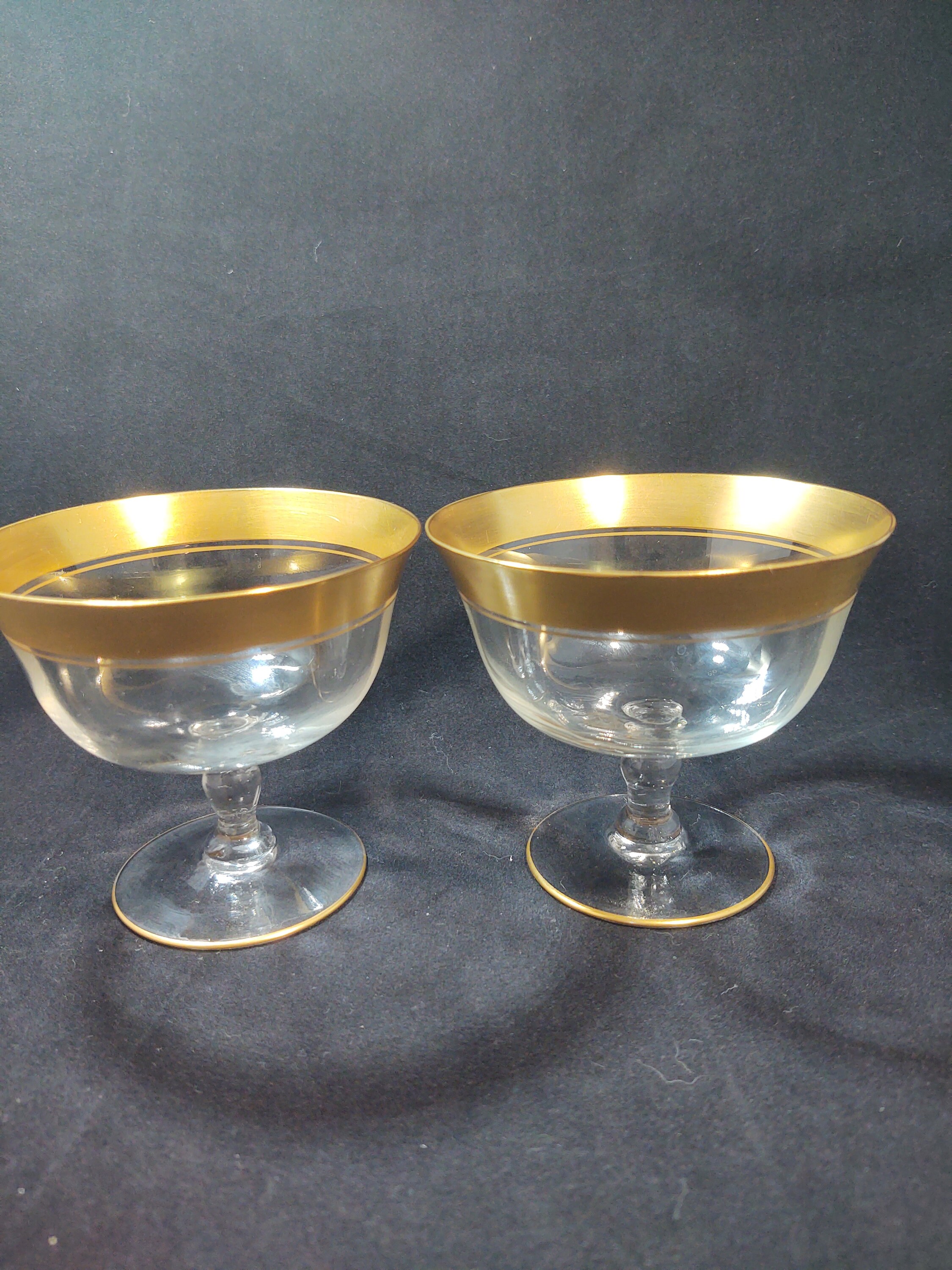 Vintage Champagne/Tall Sherbets with Wide Gold Trim, Set of 2