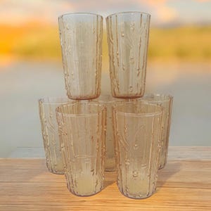 Vintage Anchor Hocking Tahiti 10 oz Tumblers, Set of 7 in Honey Gold