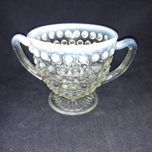 Vintage 1940's Anchor Hocking Moonstone Clear Opalescent Footed Open Sugar