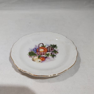 Vintage China Pin Dish with Tropical Fruit Pattern and Gold Trim