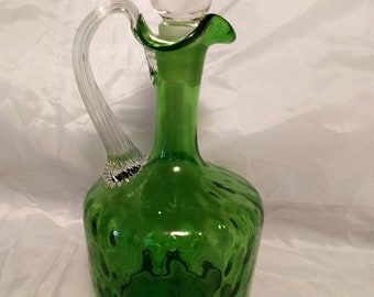 Vintage Green and Clear Glass Wine Jug or Decanter