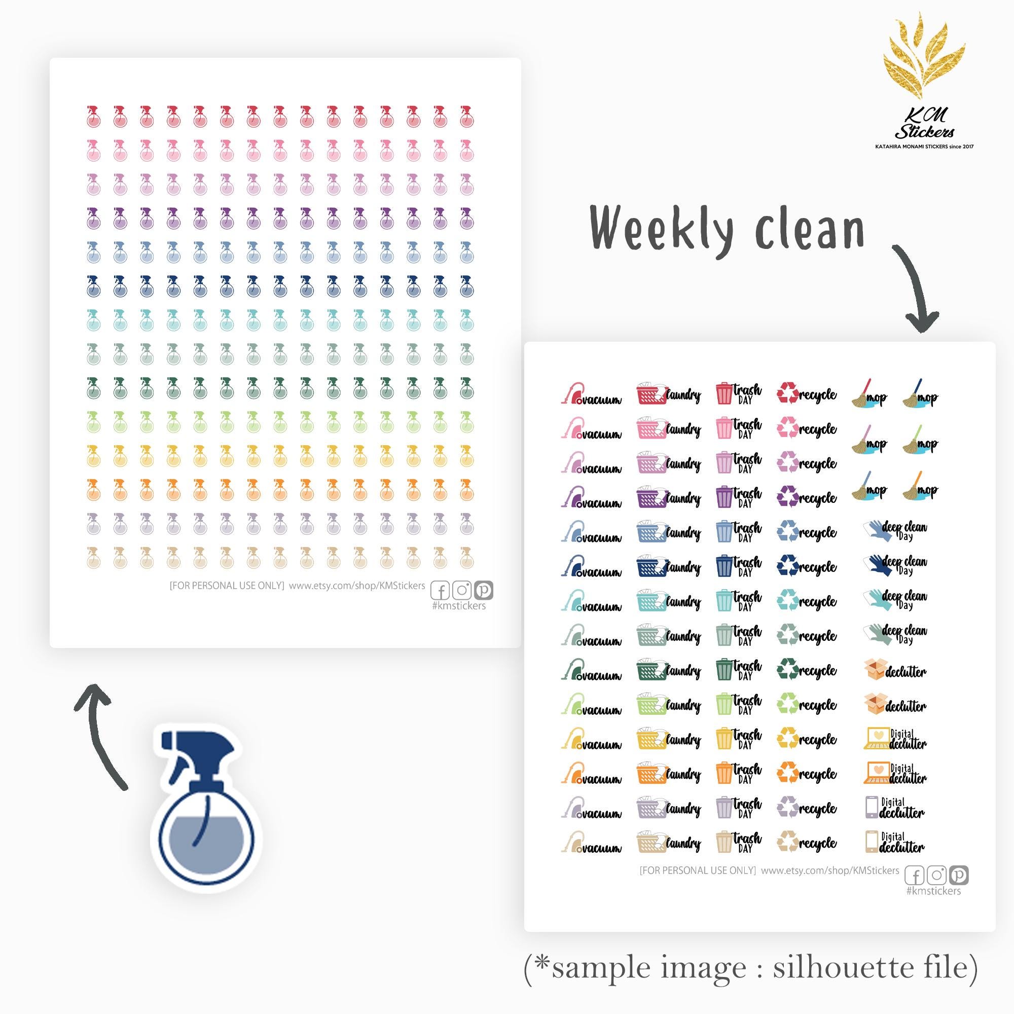 Let's Clean Sticker Printable Mini Clean Stickers Bundle, Planner Stickers, Cleaning ...