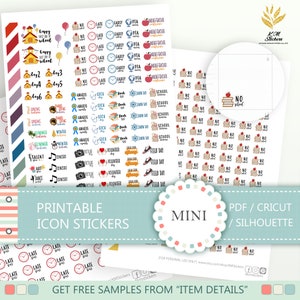 Printable Mini School Event Stickers, No School, Late Start, Early Release, Snow Day Happy Set, Planner Stickers(cat#ss_f2.5.1)