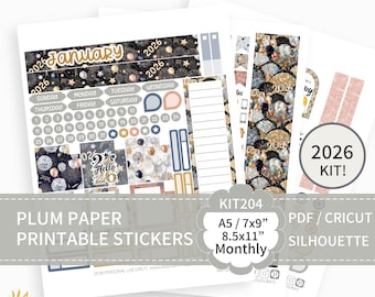 KIT 204_2026, Kit de Janeiro Imprimível para Planner Plum Paper A5, 7x9, 8,5x11, PDF, Cricut (png), Arquivos Silhouette.