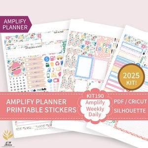 AMPLIFY - KIT 190, Kit hebdomadaire imprimable pour planificateur Amplify horizontal et vertical, autocollants de planificateur, fichiers PDF, Cricut (png), Silhouette.