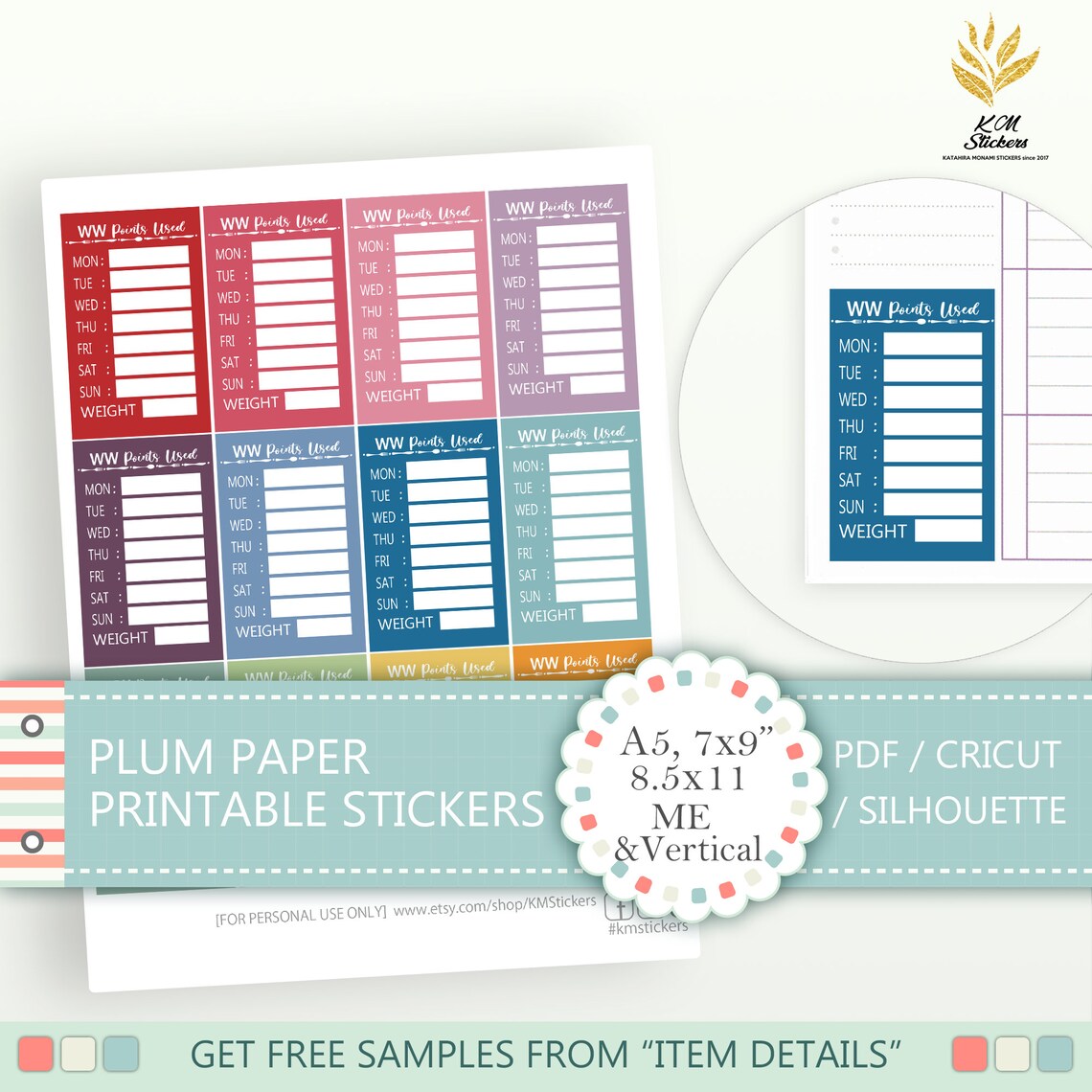 Printable WW weight Watchers Points Used Sidebar Stickers - Etsy