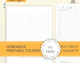 Adesivos HOBONICHI A5 DAILY Long Time Strip para impressão, 7h-19h (cat# hobodaily_j2.6.1)