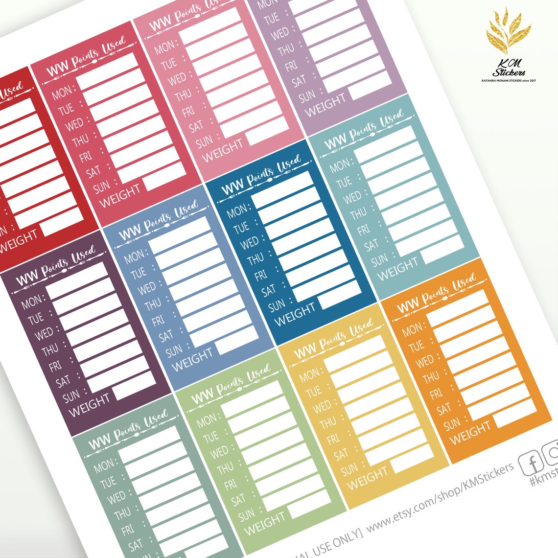 Printable WW weight Watchers Points Used Sidebar Stickers - Etsy