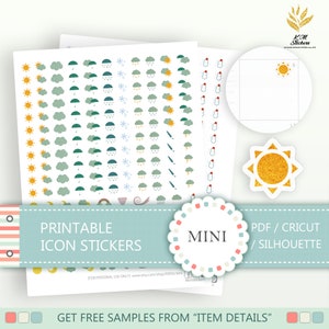 Printable Mini Weather Icon Stickers, Snow Day, Happy Set, Planner Stickers(cat#ss_g2.3.1)