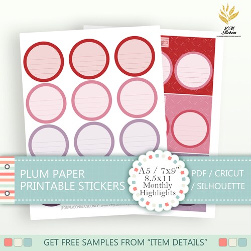 Printable Monthly Full Box Stickers A5 7x9 8.5x11 Plum - Etsy