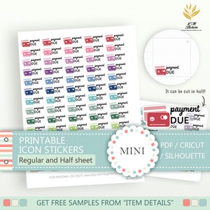 Afdrukbare mini-betalingsstickers (normaal en half velformaat), plannerstickers, creditcardstickers (cat#printable_icontext_1)