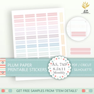 Printable Mildliner Stickers, A5, 7x9, 8.5x11, Monthly and Vertical Plum Paper (cat#pp_i2.12.1)