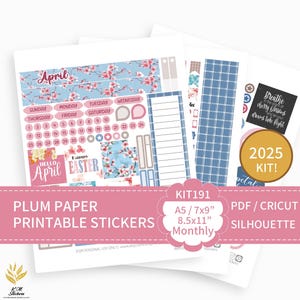 KIT 191_2025, afdrukbare aprilkit voor A5, 7x9, 8,5x11 Plum papieren planner, PDF, Cricut (png), Silhouette-bestanden.