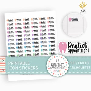 Autocollants imprimables pour rendez-vous chez le dentiste (arc-en-ciel pastel), autocollants pour agenda, autocollants santé (cat#icontext_16_pastel)