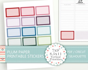 Printable Lined Full Box, 7x9, 8.5x11, Vertical Priorities Plum Paper, Rainbow and Monthly Color (cat#pp_g4.1)