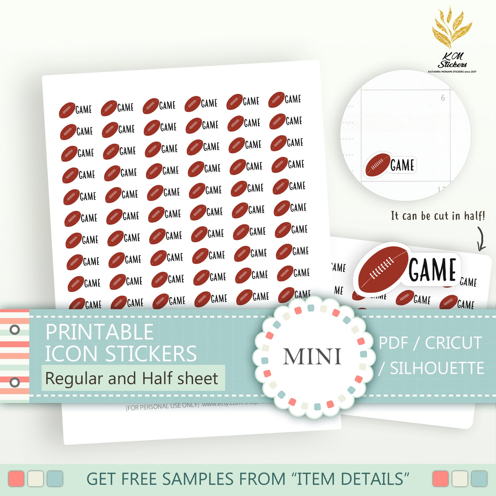 Printable Mini Football Game Stickersregular and Half Sheet - Etsy