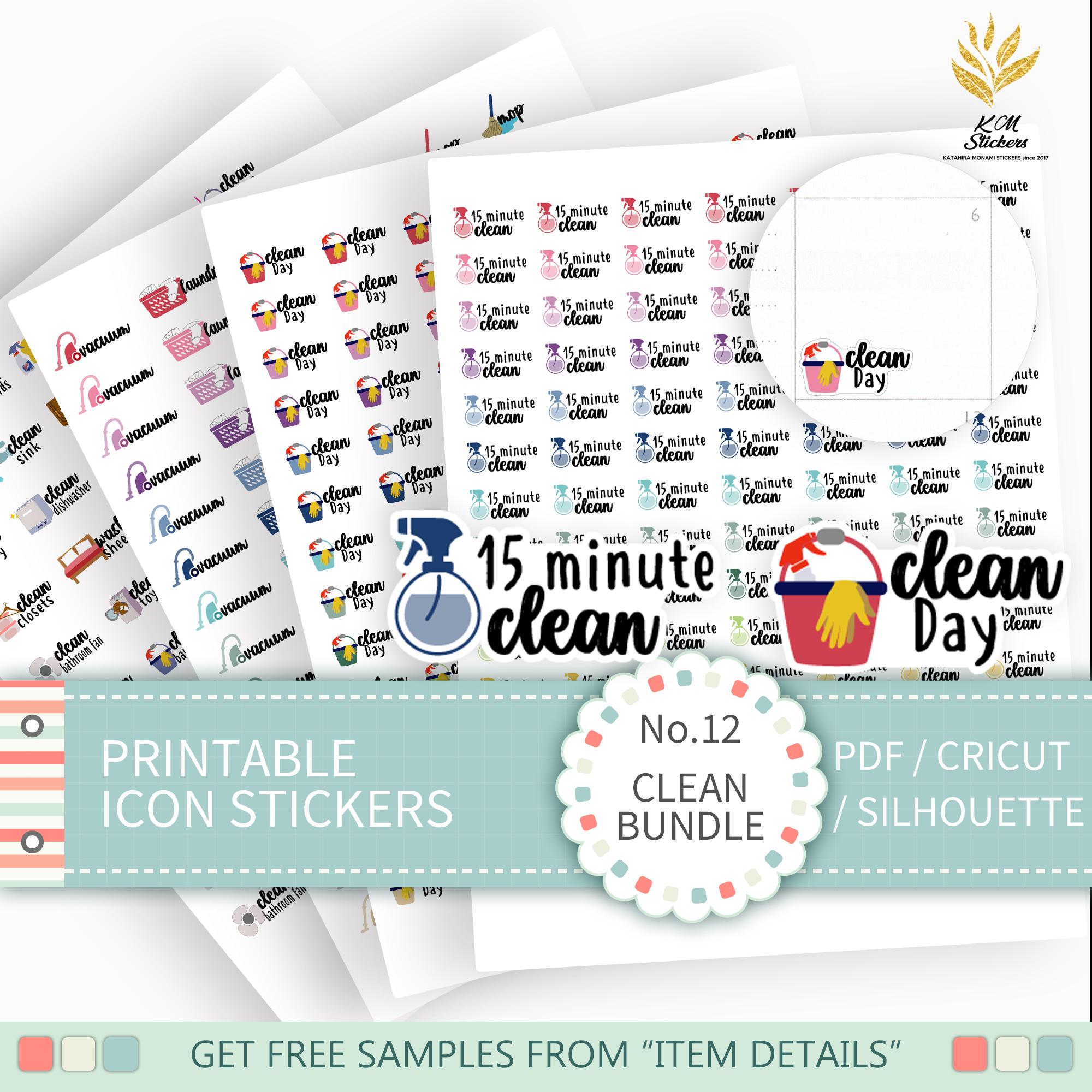 Printable Mini Clean Stickers Bundle, Planner Stickers, Cleaning ...