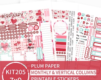 KIT 205_2026, Kit imprimível de fevereiro para planner de papel Plum 7x9, PDF, Cricut (png), arquivos Silhouette.