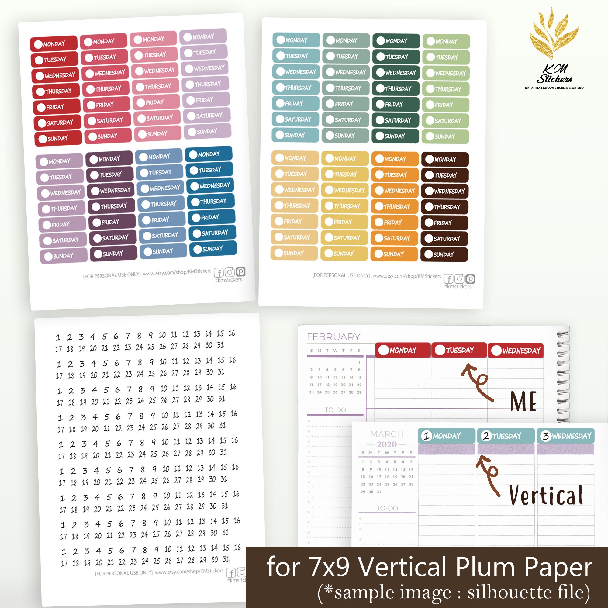 Printable Days of the Week Stickers A5 7x9 8.5x11 Vertical - Etsy