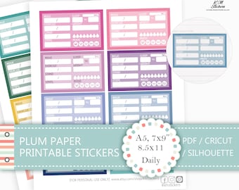 Adesivos para monitoramento de saúde imprimíveis, A5, 7x9, 8,5x11, papel diário Plum, atividade para Apple Watch, rastreador de água (cat#pp_j4.1)