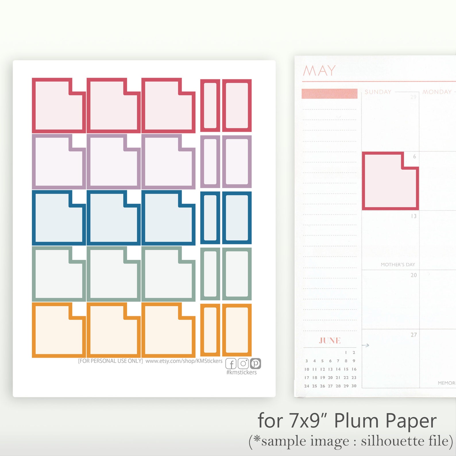 Printable Monthly Full Box Stickers A5 7x9 8.5x11 Plum | Etsy