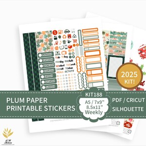 KIT 188_2025, Kit hebdomadaire imprimable en format A5, 7x9, 8,5x11 papier prune, vertical, VP et quotidien, fichiers PDF, Cricut (png), Silhouette.