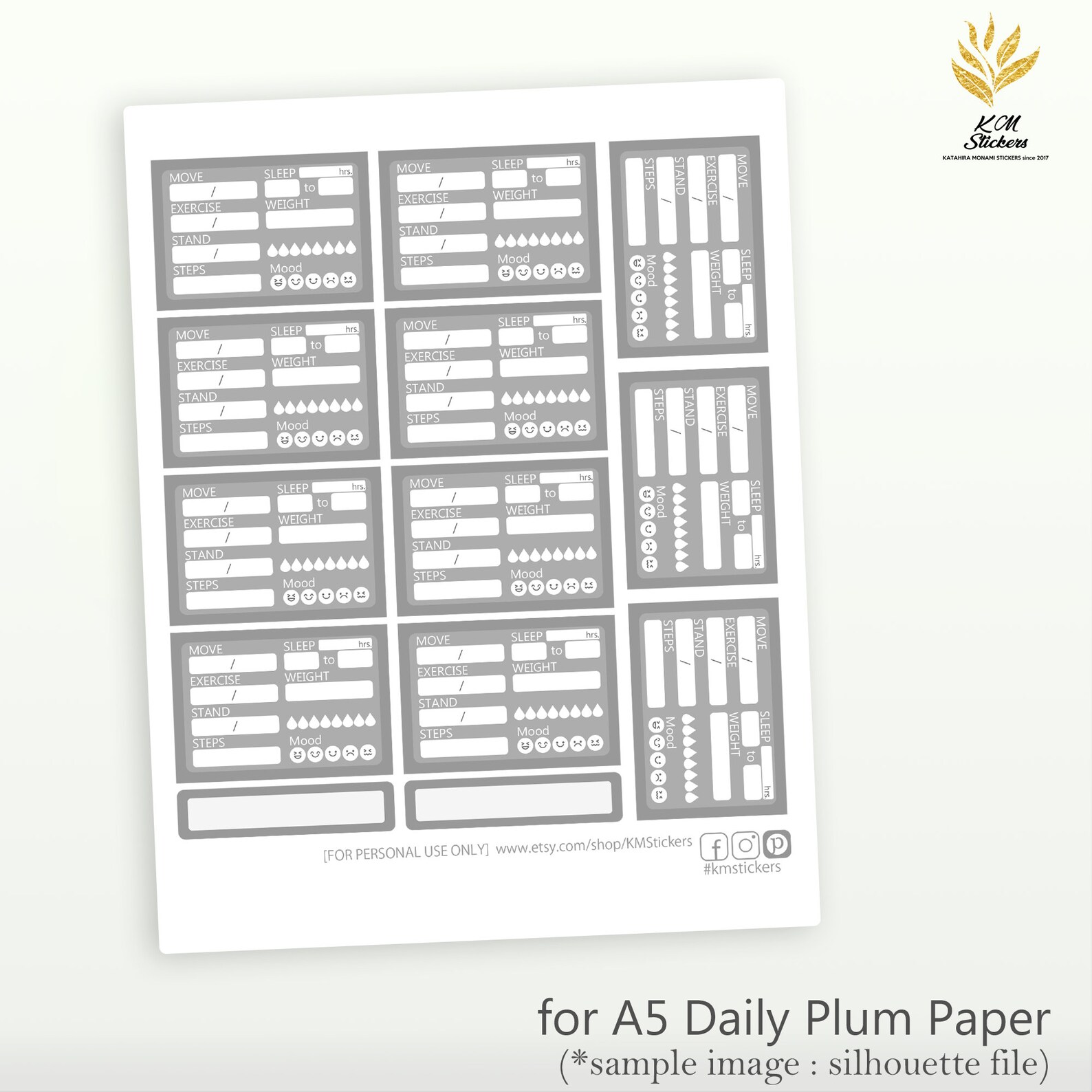 Printable Health Tracker Stickers A5 7x9 8.5x11 Daily Plum - Etsy