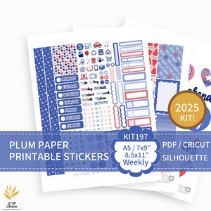 KIT 197_2025, Printable Weekly Kit in A5, 7x9, 8.5x11 Plum Paper, Vertical, VP and Daily, PDF, Cricut (png), Silhouette Files.