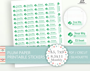 Adesivos de escoteiras para impressão, A5, 7x9, 8,5x11, papel ameixa mensal e vertical (cat#pp_k2.11.1)