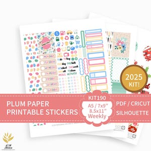 KIT 190_2025, Kit hebdomadaire imprimable en format A5, 7x9, 8,5x11 papier prune, vertical, VP et quotidien, fichiers PDF, Cricut (png), Silhouette.
