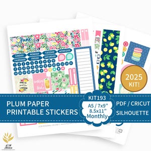 KIT 193_2025, Kit imprimable de juin pour agenda papier prune A5, 7x9, 8,5x11, PDF, Cricut (png), fichiers Silhouette.