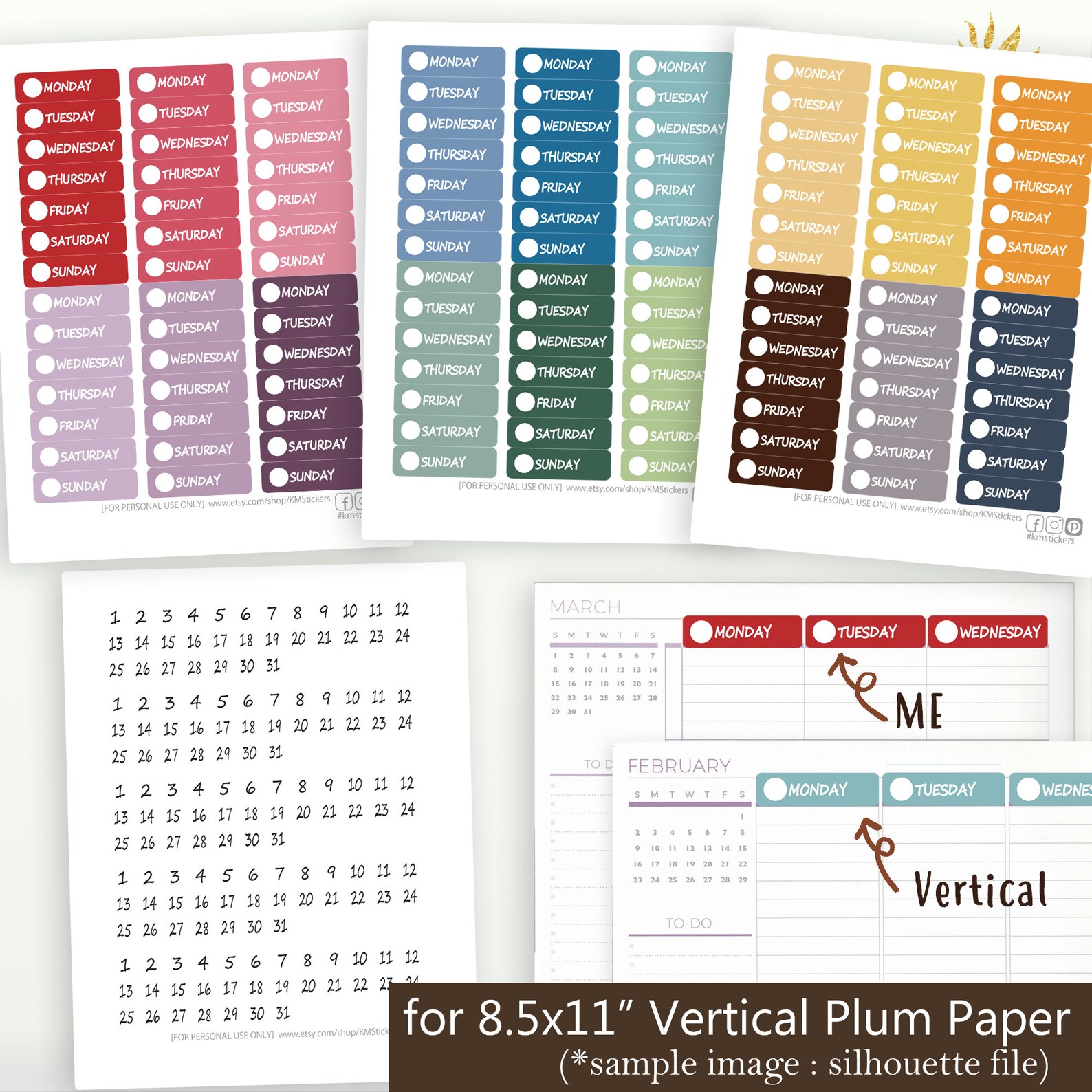 Printable Days of the Week Stickers A5 7x9 8.5x11 Vertical - Etsy