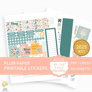 KIT 192_2025, Kit imprimable de mai pour agenda papier prune A5, 7x9, 8,5x11, PDF, Cricut (png), fichiers Silhouette.