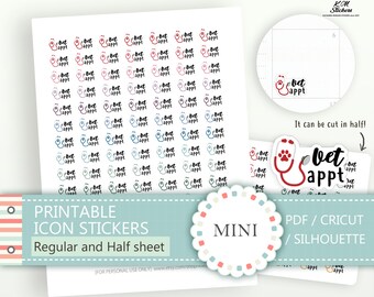 Printable Mini Vet Appt Stickers (Regular and Half sheet size), Pet Stickers (cat#ss_b5.12)