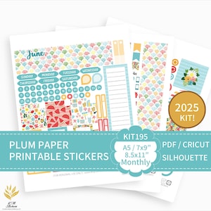 KIT 195_2025, Kit imprimable de juin pour agenda papier prune A5, 7x9, 8,5x11, PDF, Cricut (png), fichiers Silhouette.