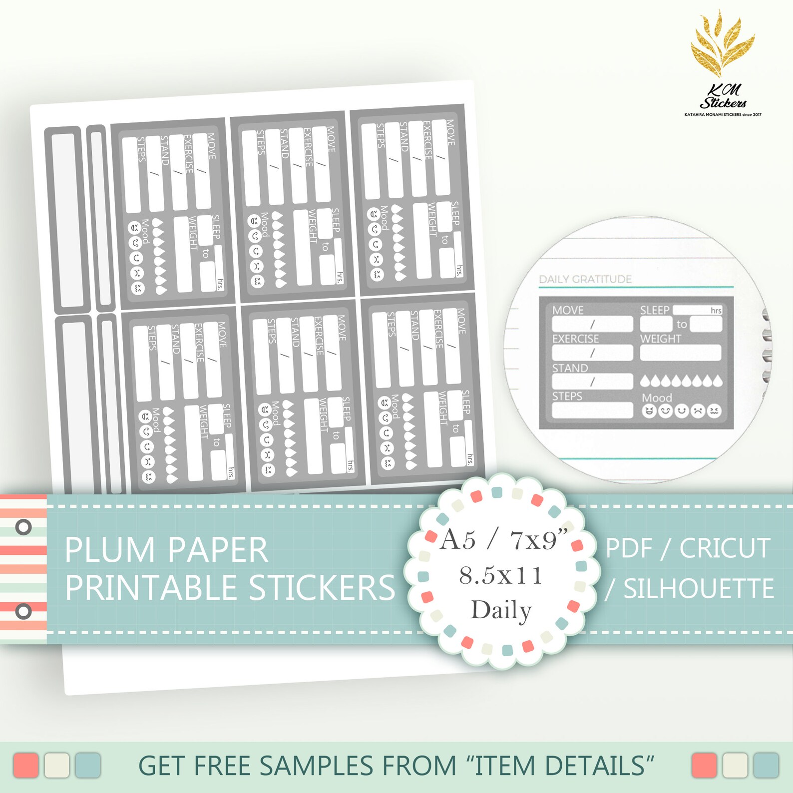 Printable Health Tracker Stickers A5 7x9 8.5x11 Daily Plum - Etsy
