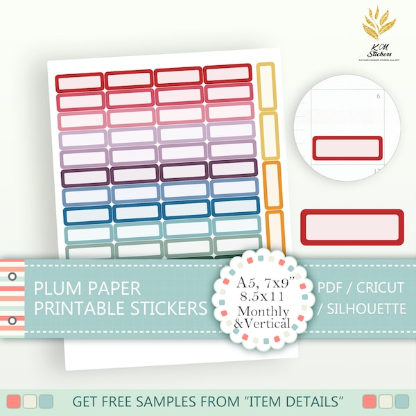 Printable Box Stickers, A5, 7x9, 8.5x11 Monthly and Vertical Plum Paper (cat#pp_d5.2)