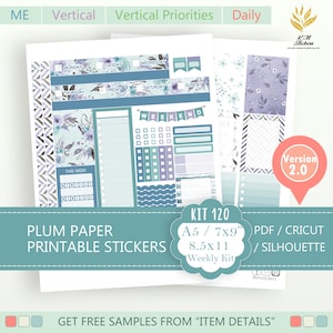 KIT 120, Printable Weekly Kit Version 2.0 for Vertical, ME, Vertical Priorities, Daily / A5, 7x9", 8.5x11 Plum Paper Planner