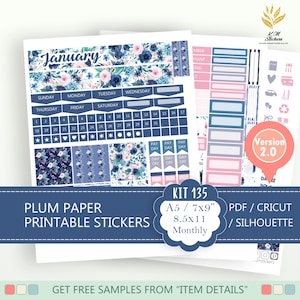 KIT 135, Printable January Kit Version 2.0 (2021 Design) for A5, 7x9, 8.5x11 Plum Paper Planner