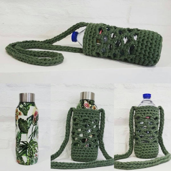 Sac Porte-bouteille/ gourde bandoulière COULEURS au choix crocheté 100% coton