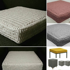 Custom-made square stool / pouf cover and colors of your choice HERMINE model 100% cotton image 1