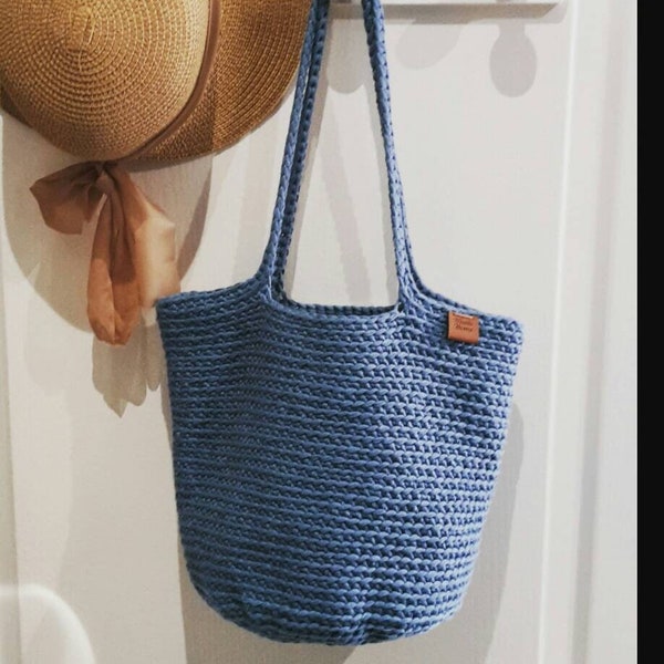 Sac cabas fourre-tout crochet fait main 100% coton coloris au choix Style Scandinave -Modèle "Mina"