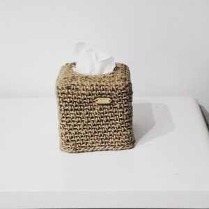 Crochet tissue box cover in 100% Vegan eco-friendly jute