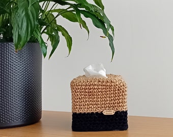 Cover for square tissue box in cotton and Vegan jute crochet - "My Home" model